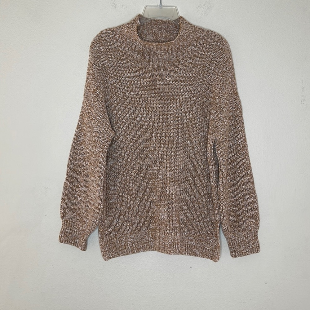Cupcakes and Cashmere Tan Marled Mockneck Cotton Sweater Size Small